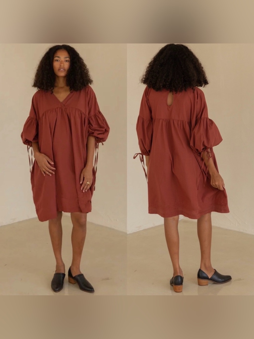 Gracemade Miriam Organic Cotton Knee Length Puff Sleeve - Picture 2 of 4